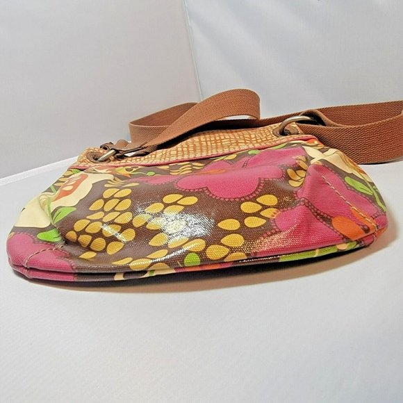 Fossil Multicolor Zip Bucket Purse Medium Large Floral Flower Crossbody Shoulder - Picture 6 of 9